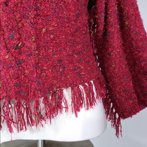CURIO Red Multi Color Fringe Sweater Sz M - Picture 4 of 5